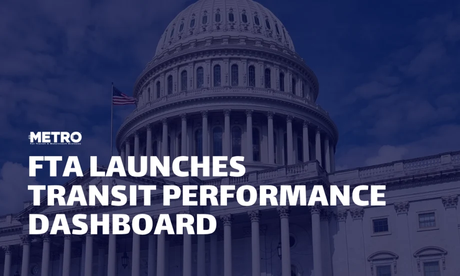 An image of the white house with text overlayed reading "FTA Launches Transit Performance Dashboard."