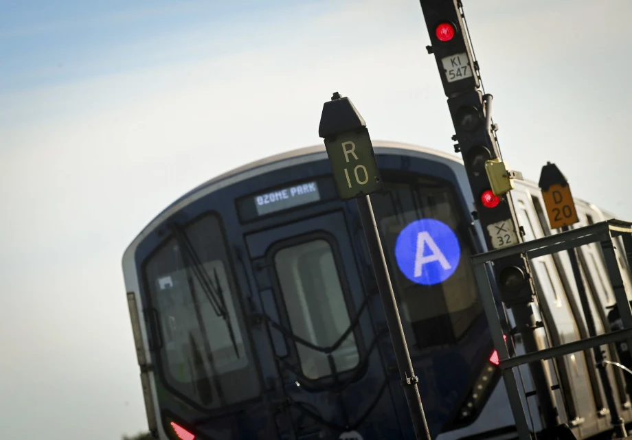An A line MTA subway car near the soon to be replaced signaling system.