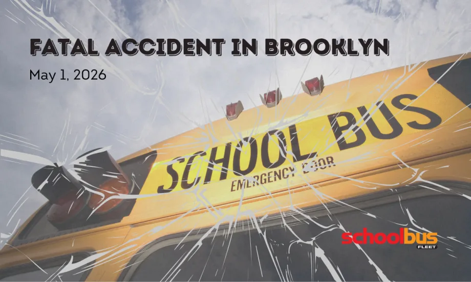 Graphic with part of a school bus and text reading "Fatal Accident in Brooklyn."
