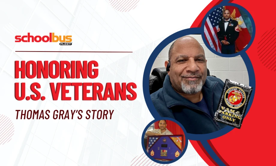 A red, white, and blue graphic with pictures of Thomas Gray and text reading "Honoring U.S. Veterans: Thomas Gray's Story."