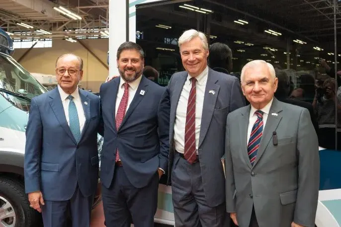 RIPTA, APTA, and federal officials at the launch of the agency's new Frontrunner vehicles