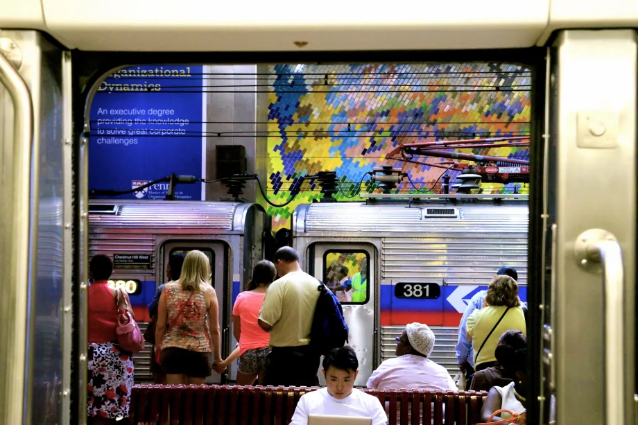 Passengers in crowded SEPTA station