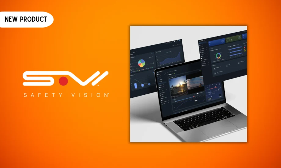 a product mockup showing the vision dashboard on laptop screens next to the safety vision logo