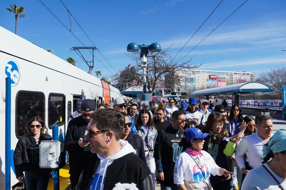 Fans riding VTA for Super Bowl LX.