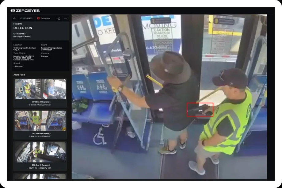 A screenshot of ZeroEyes AI gun detection technology.