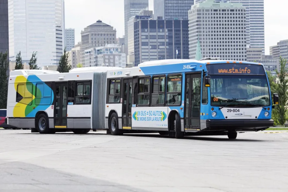 A Société de transport de Montréal articulating public transit bus.