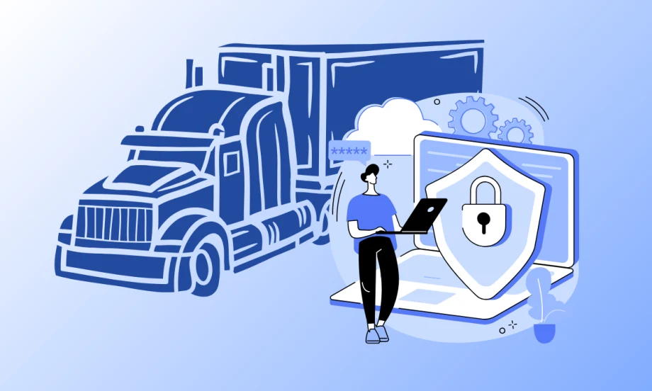 Illustration of tractor-trailer and cybersecurity