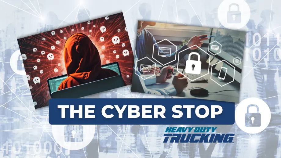 Illustration with fraud and cybersecurity images and the words "The Cyber Stop"