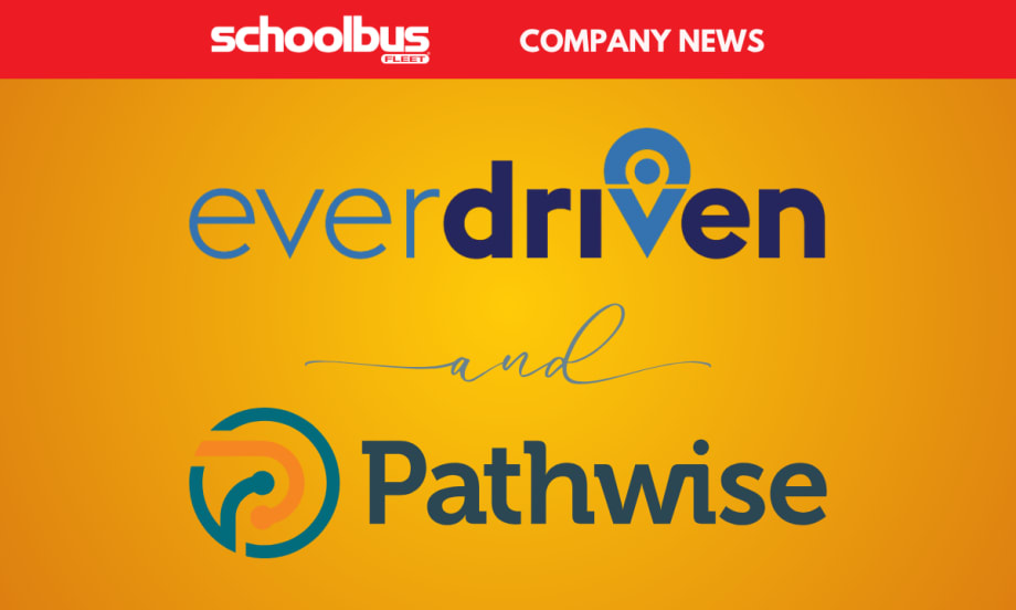School Bus Fleet company news graphic displaying the logos of EverDriven and Pathwise on an orange background.