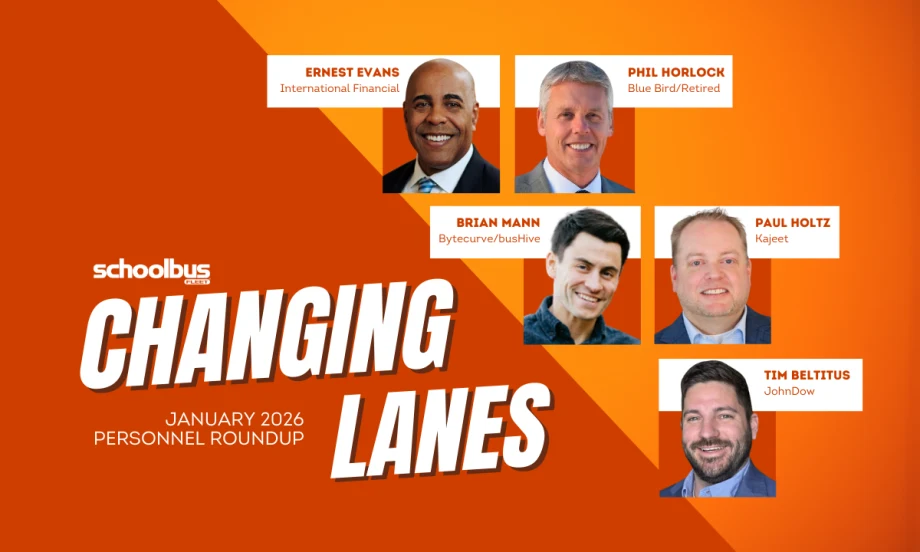 An orange and white graphic with text reading "Changing Lanes" and business portraits.