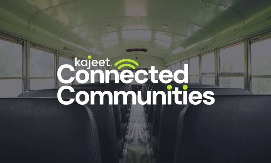 Graphic promoting Kajeet Connected Communities, a program offering managed internet connectivity solutions for schools, libraries and nonprofits to support digital access initiatives.