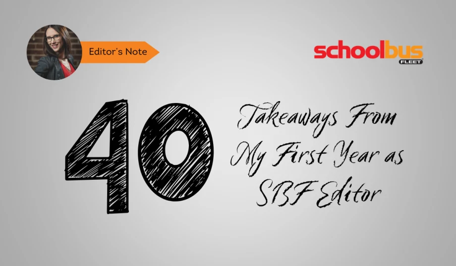 Graphic with chalkboard writing that says "40 takeaways from my first year as editor"